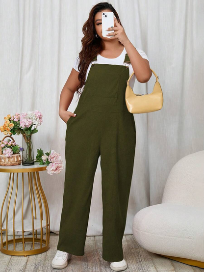 Solid Color Slant Pocket Jumpsuit (T-shirt not included)