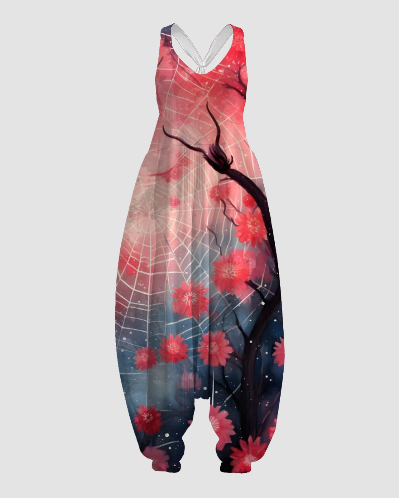 Women's Colorful Spider Web Print Sleeveless Jumpsuit Harem Pants