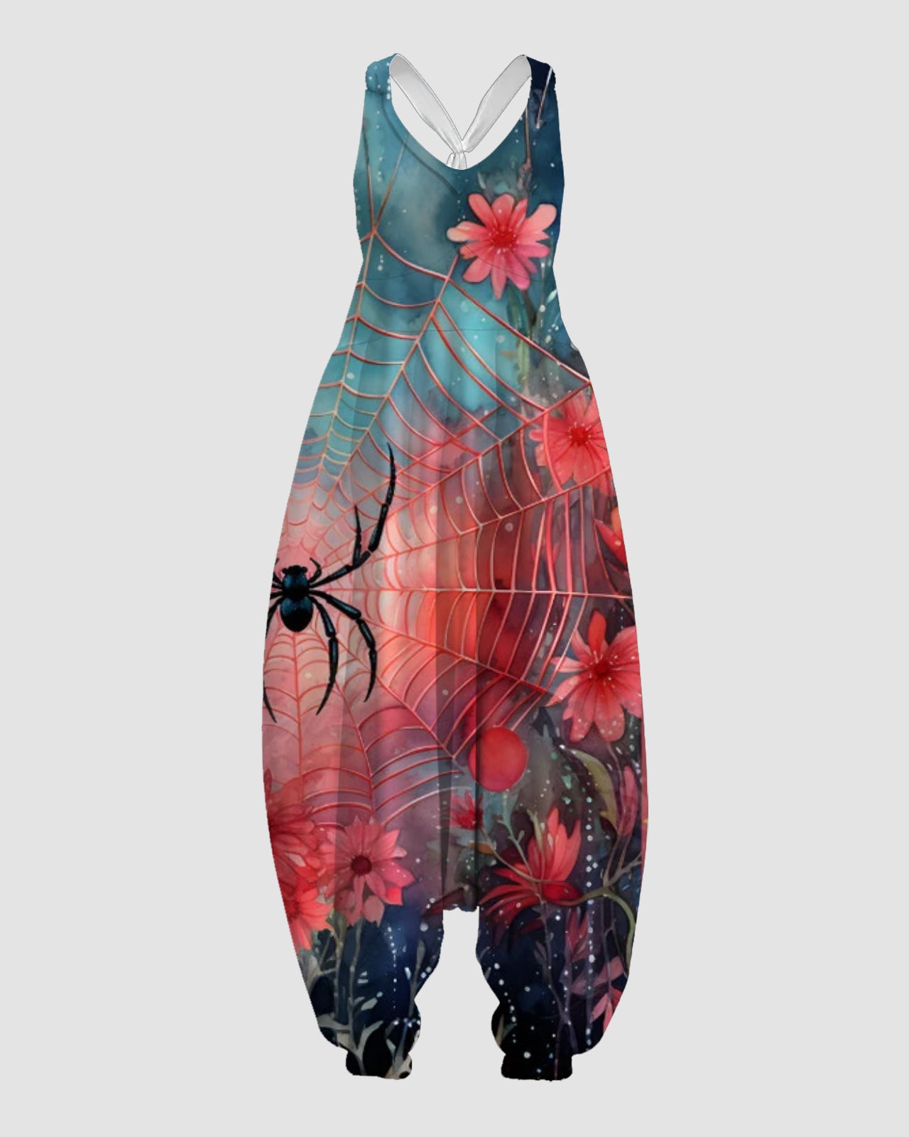 Women's Colorful Spider Web Print Sleeveless Jumpsuit Harem Pants