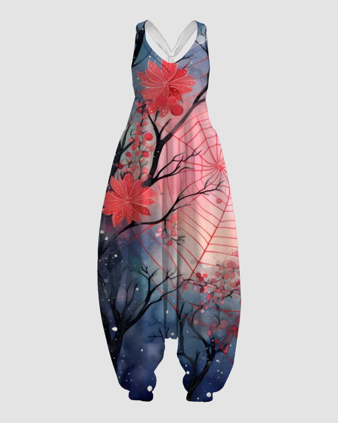 Women's Colorful Spider Web Print Sleeveless Jumpsuit Harem Pants