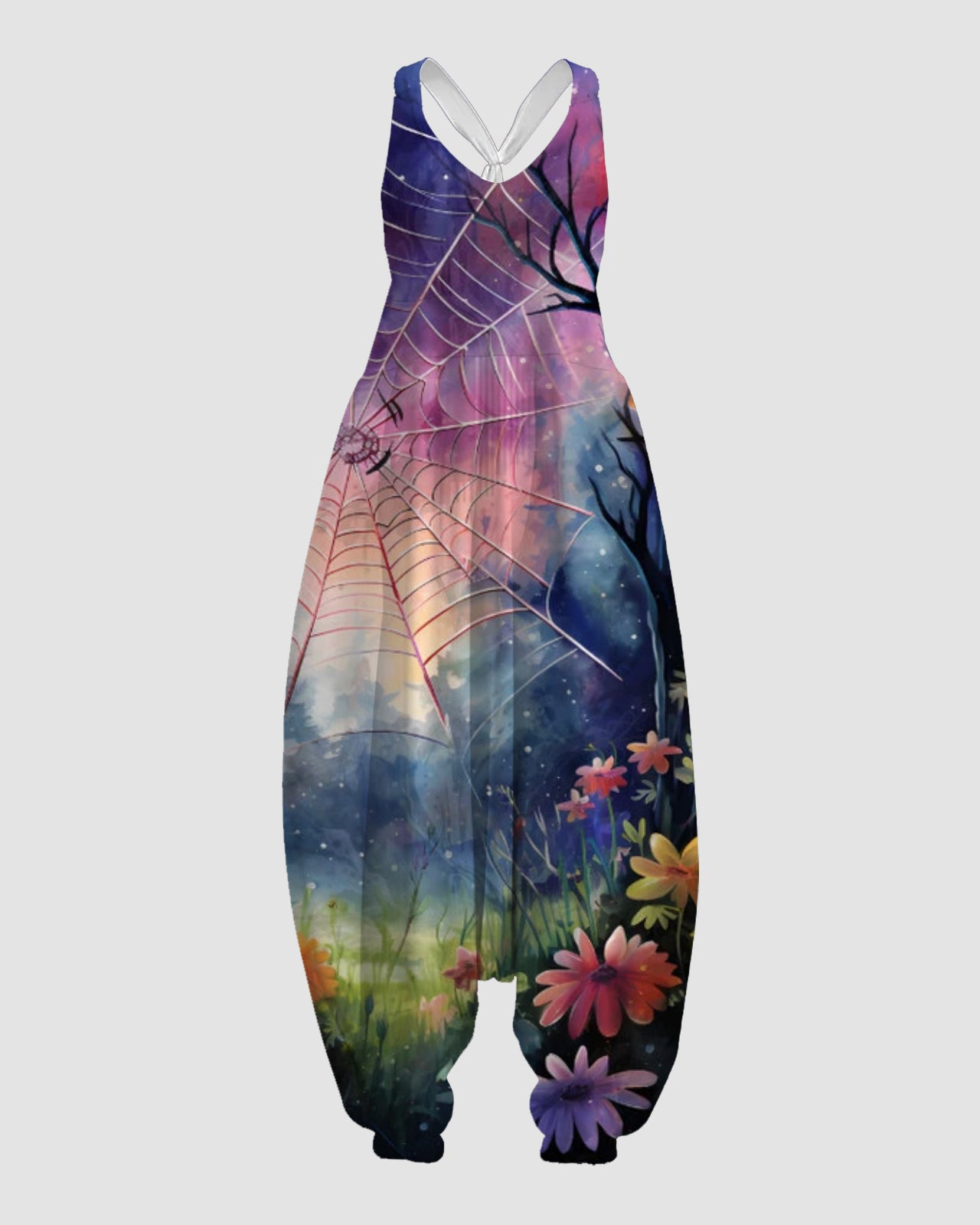 Women's Colorful Spider Web Print Sleeveless Jumpsuit Harem Pants