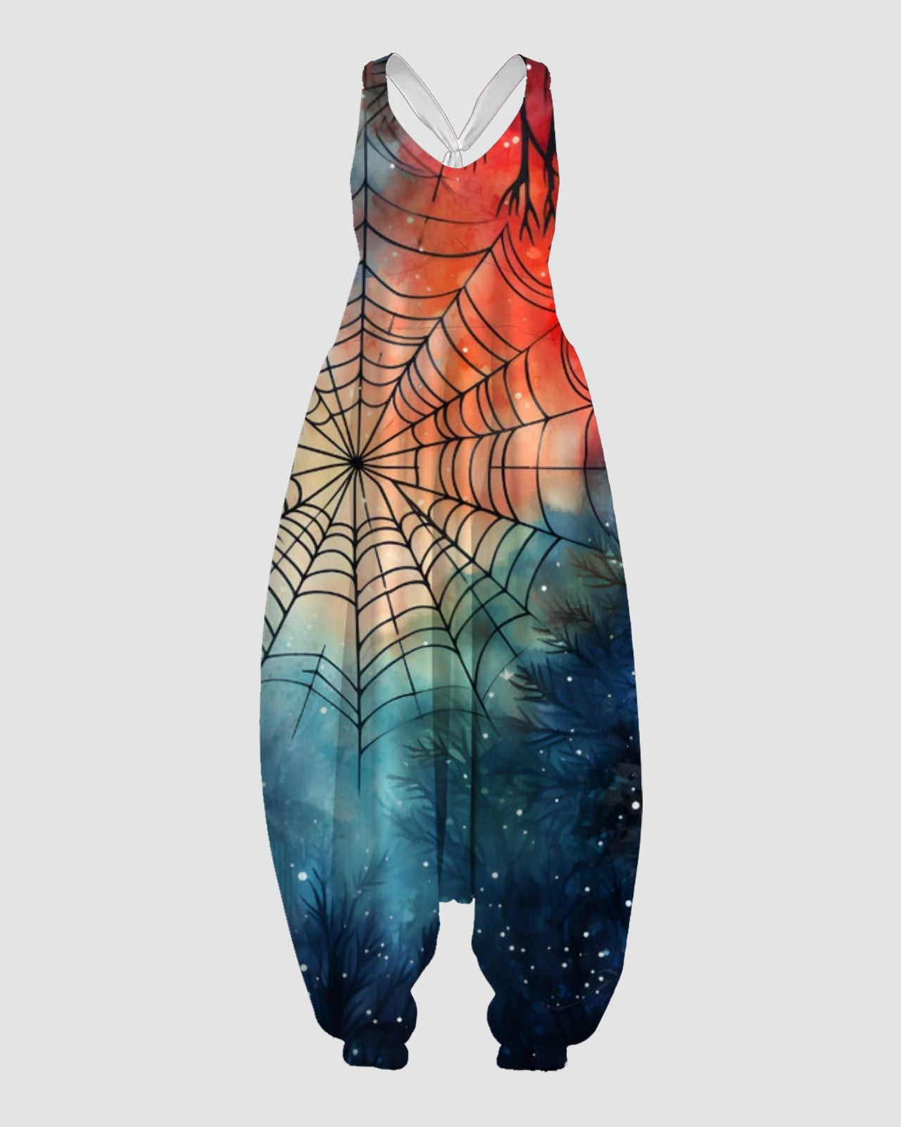 Women's Colorful Spider Web Print Sleeveless Jumpsuit Harem Pants