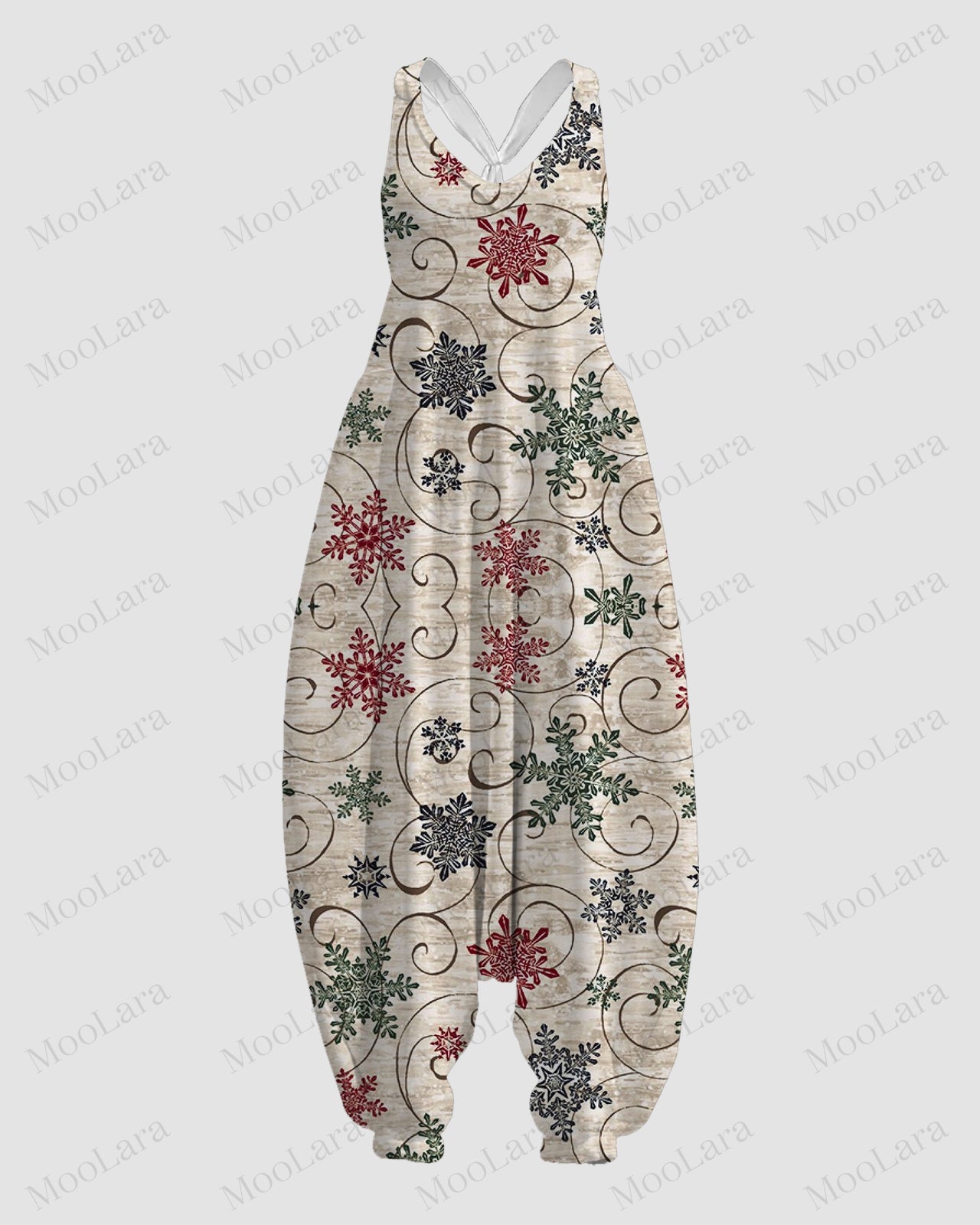 Women's Christmas Snowflake Print Sleeveless Jumpsuit Harem Pants