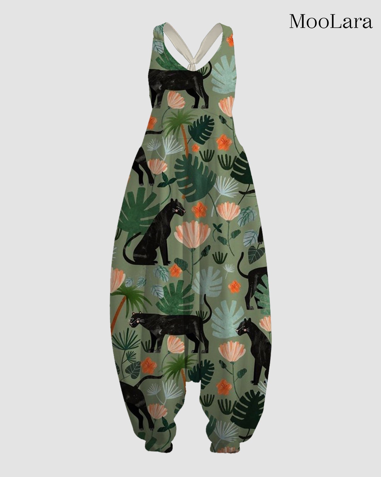 Women's Black Dog Print Sleeveless Jumpsuit Harem Pants