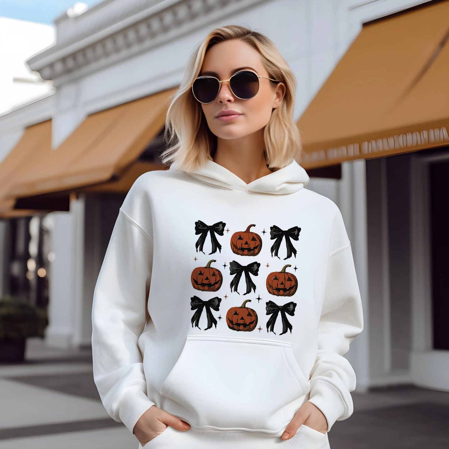 Women's Pumpkin and Bow Print Hoodie