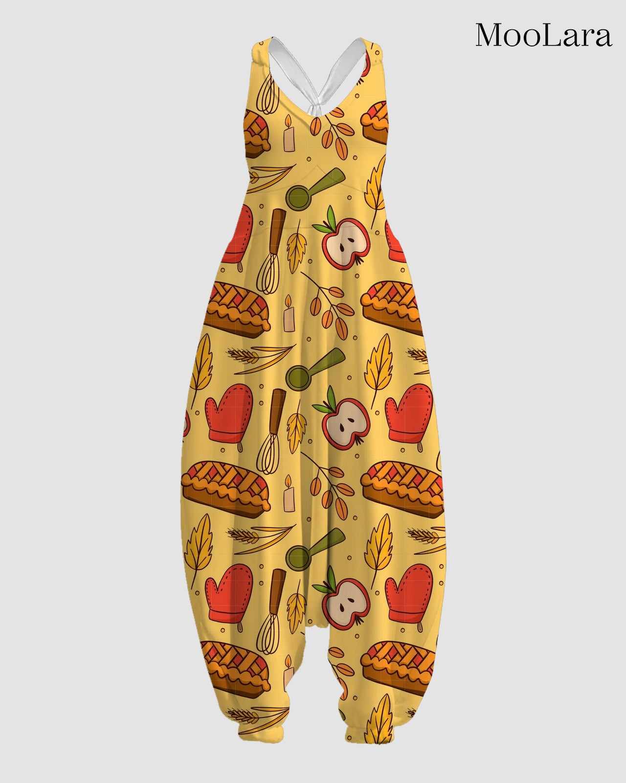 Women's Cute Thanksgiving Pattern Print Sleeveless Jumpsuit Harem Pants