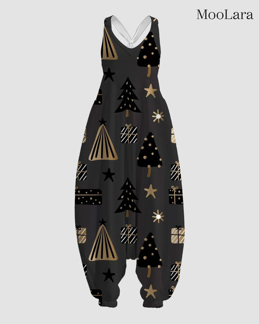 Women's Dark Christmas Print Sleeveless Jumpsuit Harem Pants