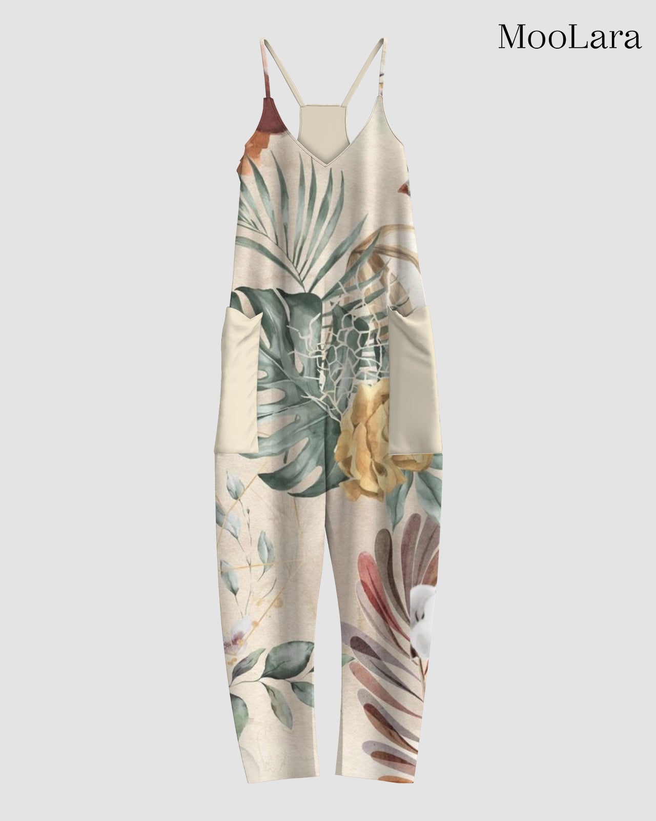 Women's Leaves Print Sleeveless Jumpsuit