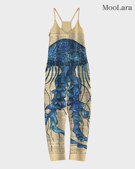 Women's Blue Jellyfish Print Sleeveless Jumpsuit