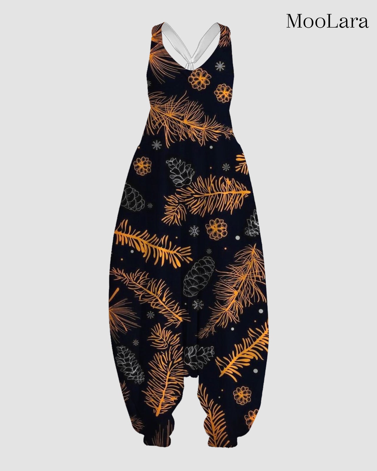 Women's Christmas Pine Leaves Print Sleeveless Jumpsuit Harem Pants