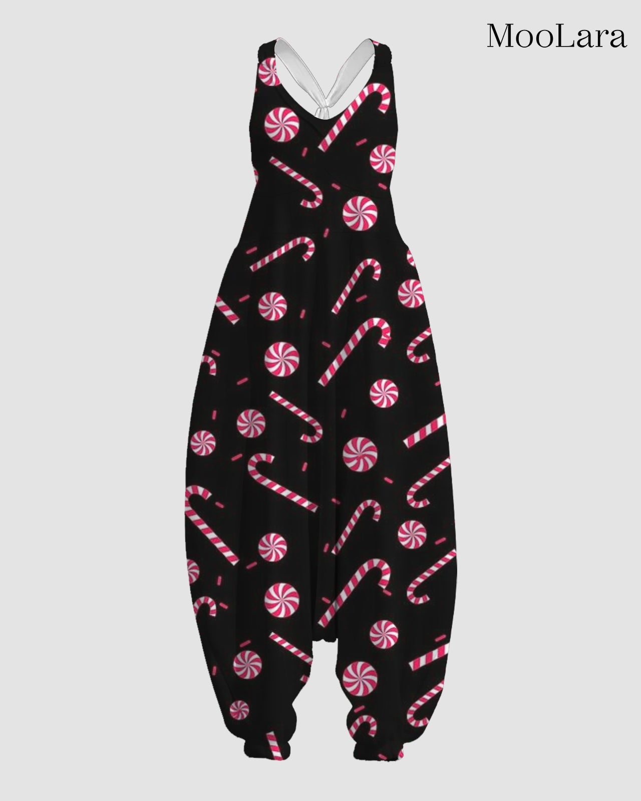 Women's Candy Canes Print Sleeveless Jumpsuit Harem Pants