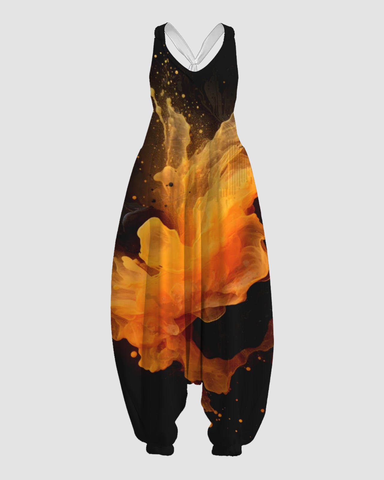 Women's Black Splash Ink Print Print Sleeveless Jumpsuit Harem Pants