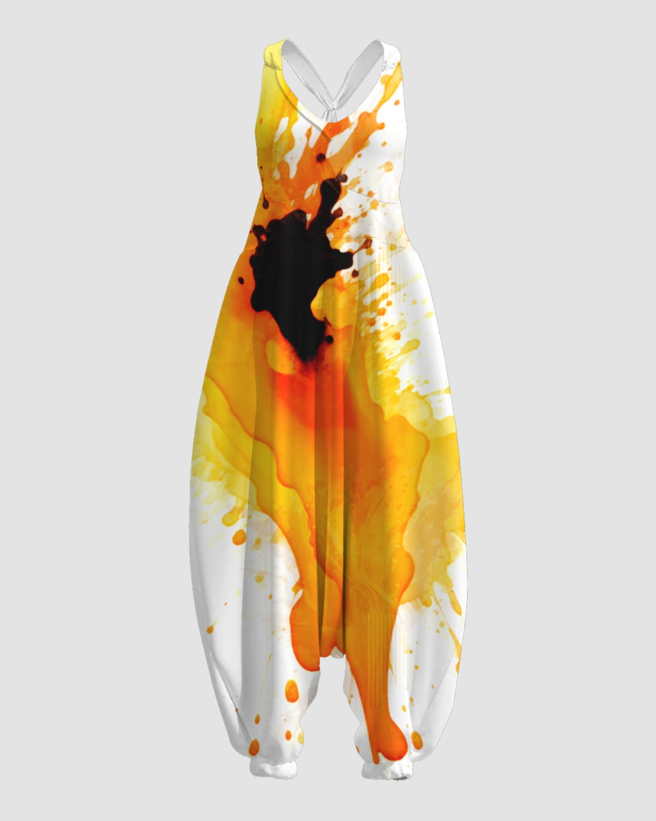 Women's White Splash Ink Print Print Sleeveless Jumpsuit Harem Pants