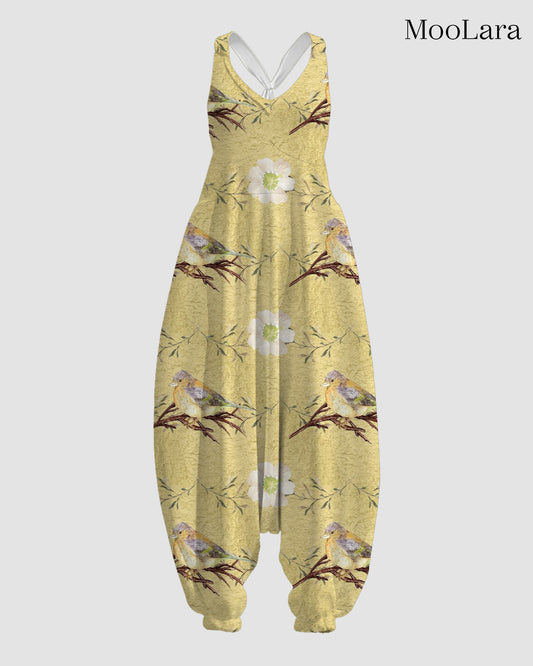 Women's Happy Thanksgiving Birds Print Sleeveless Jumpsuit Harem Pants