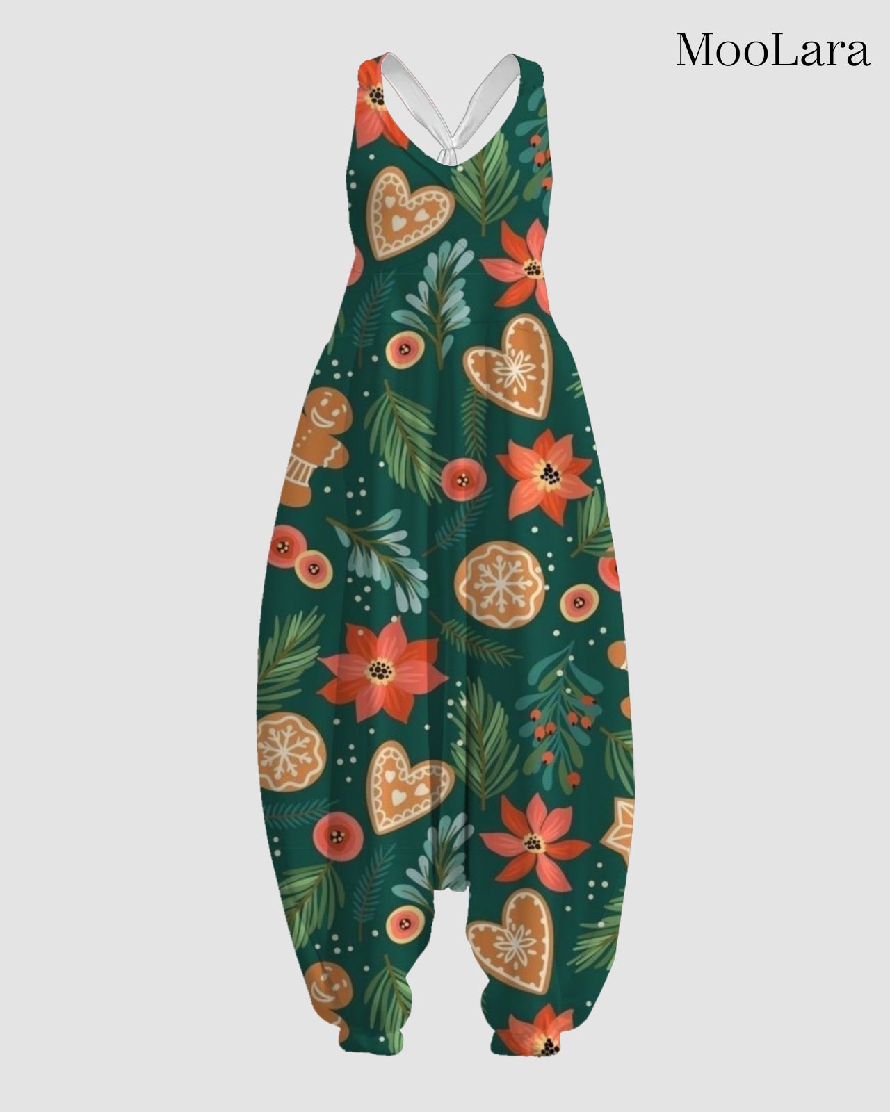 Women's Colorful Flowers & Leaves Print Sleeveless Jumpsuit Harem Pants