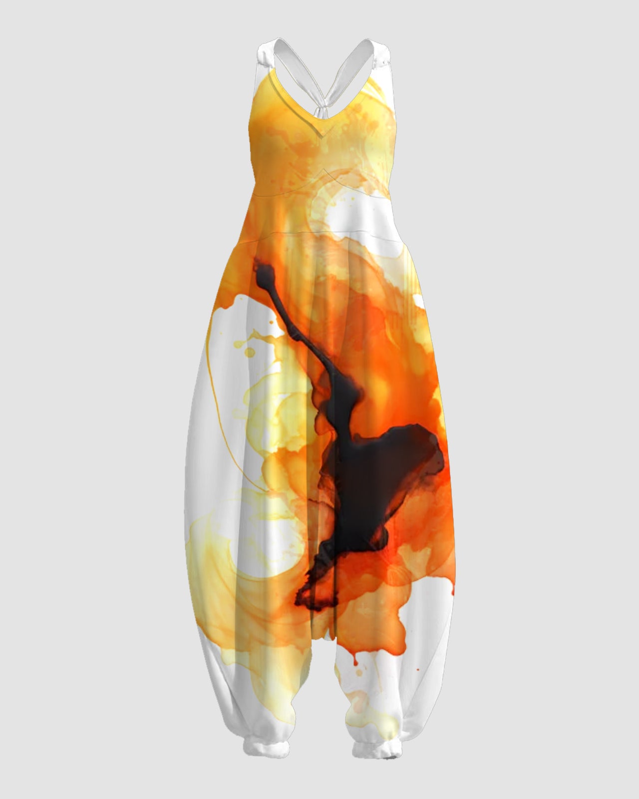 Women's White Splash Ink Print Print Sleeveless Jumpsuit Harem Pants