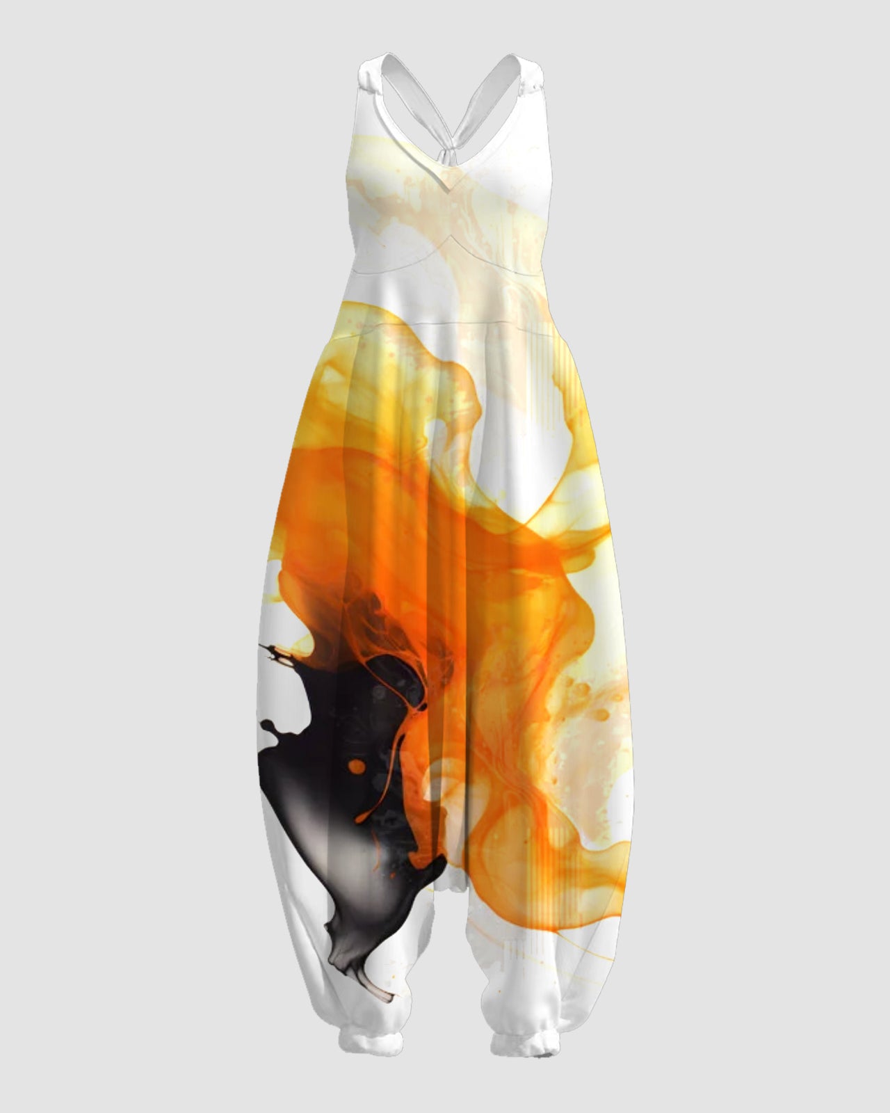 Women's White Splash Ink Print Print Sleeveless Jumpsuit Harem Pants