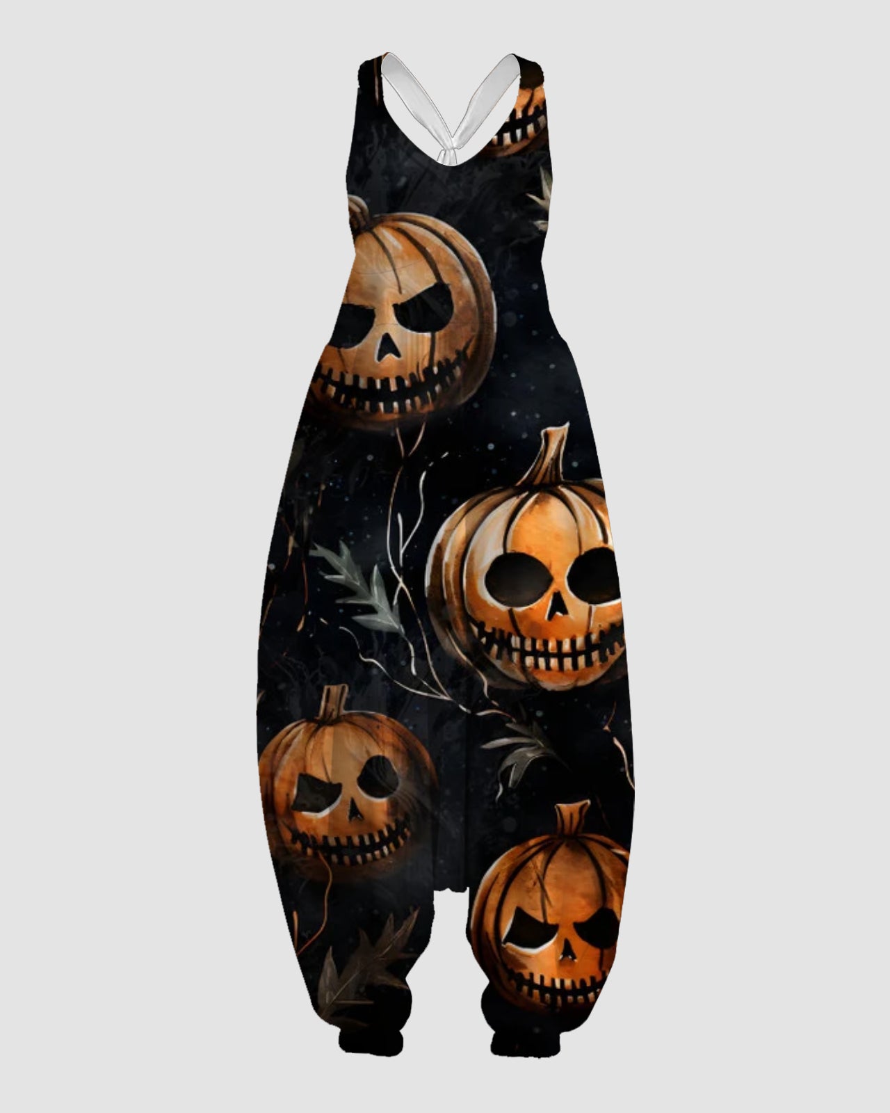 Women's Evil skull with pumpkin Print Sleeveless Jumpsuit Harem Pants