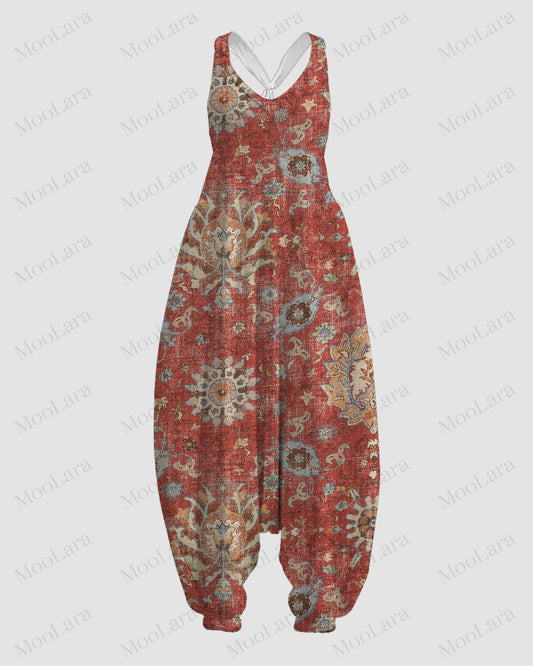 Women's Retro Ethnic Pattern Print Sleeveless Jumpsuit Harem Pant