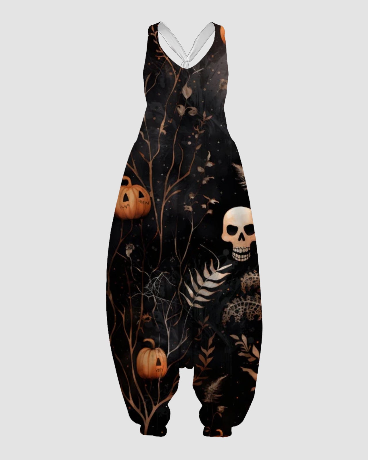 Women's Evil skull with pumpkin Print Sleeveless Jumpsuit Harem Pants