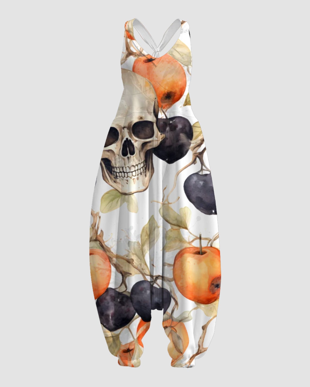 Women's Smiley Skeleton Print Sleeveless Jumpsuit Harem Pants