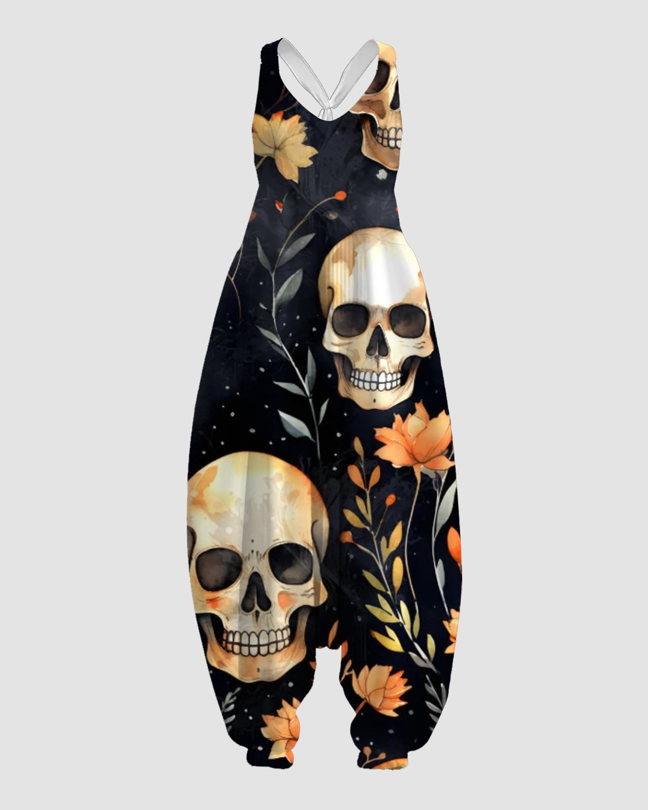 Women's Smiley Skeleton Print Sleeveless Jumpsuit Harem Pants