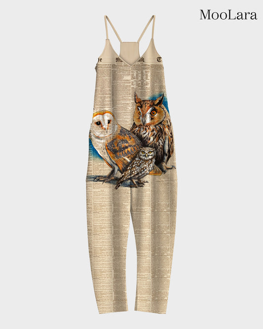 Women's Owl Print Sleeveless Jumpsuit