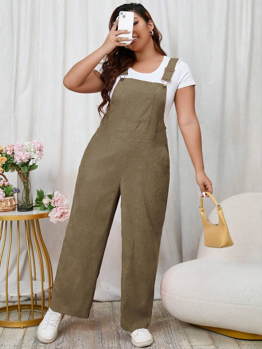 Solid Color Slant Pocket Jumpsuit (T-shirt not included)