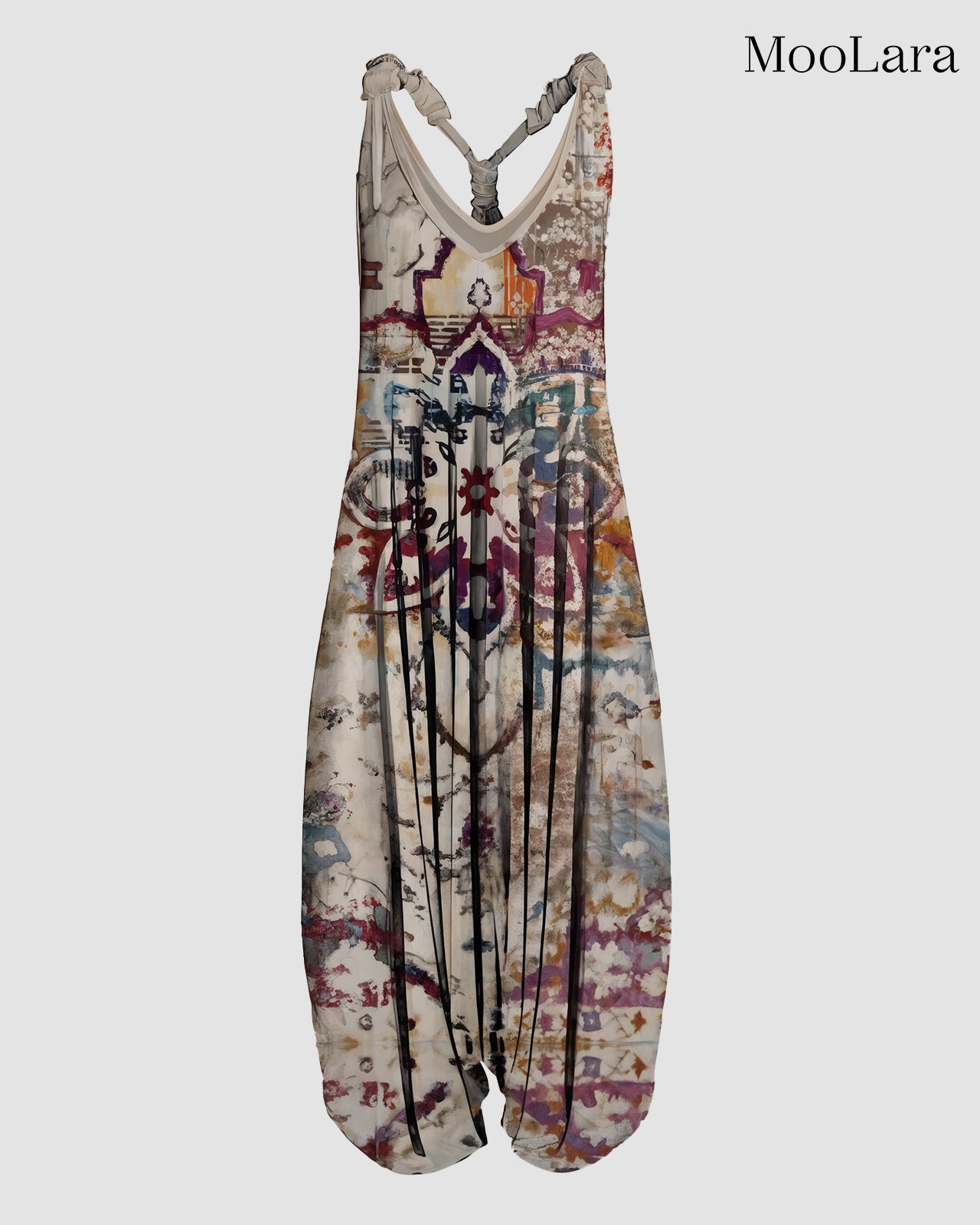 Women Summer Retro&Floral Print Sleeveless Harem Jumpsuit