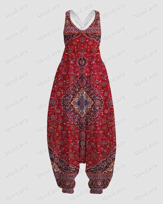 Women's Retro Ethic Art Print Sleeveless Jumpsuit Harem Pant