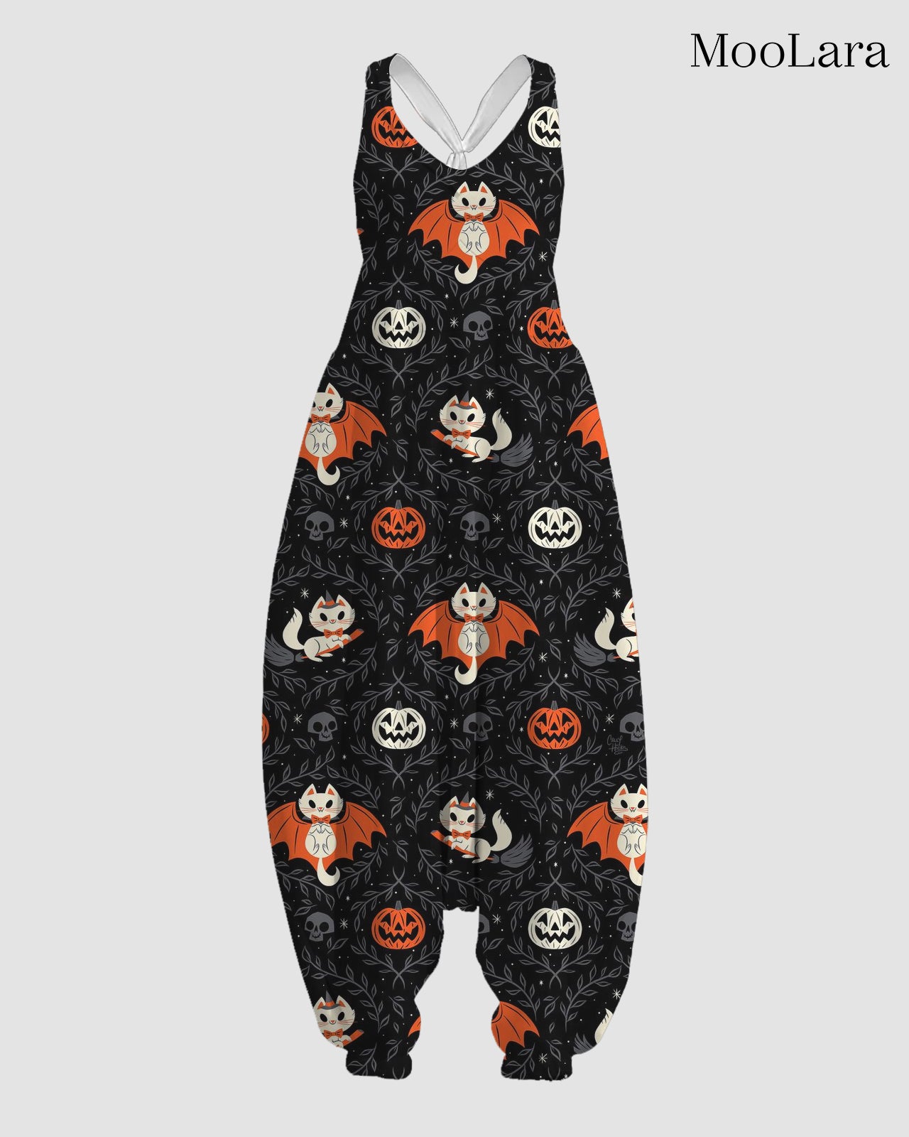 Women's Fox & Bat Print Sleeveless Jumpsuit Harem Pants