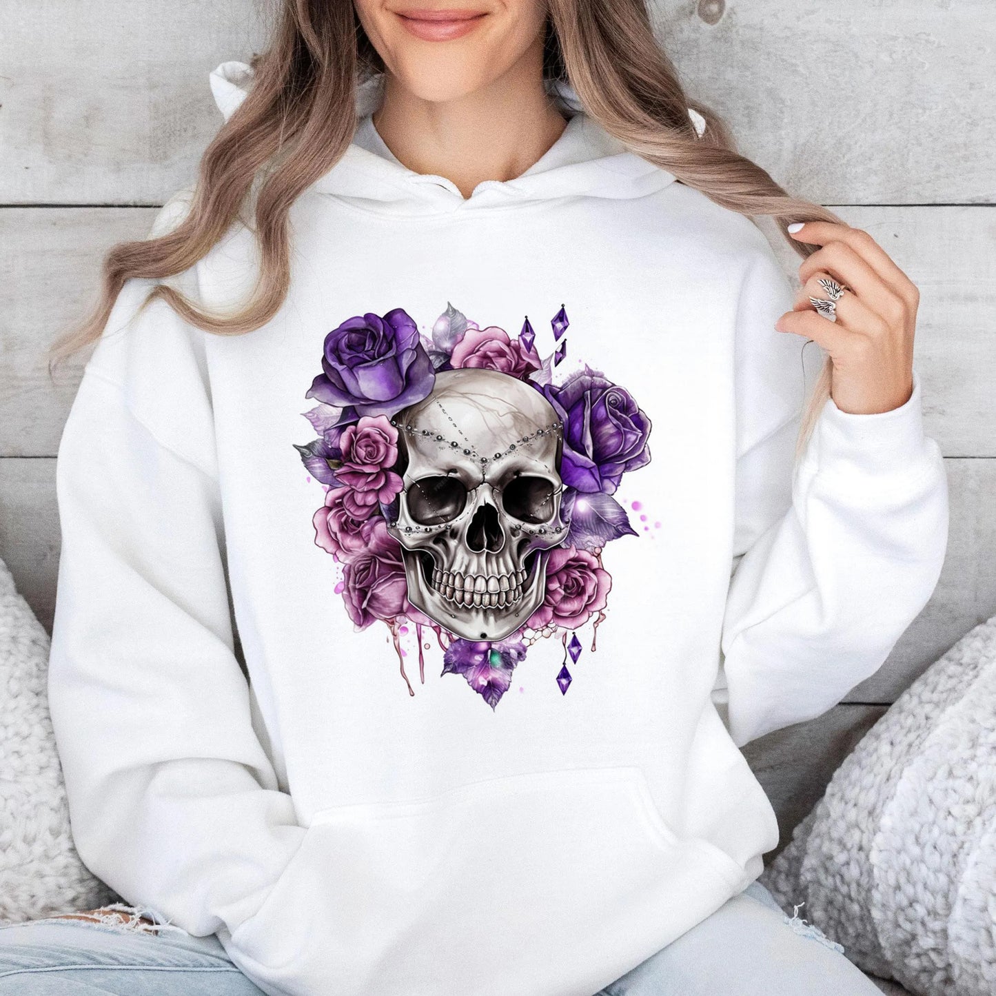 Purple Flowers with Skull Hoodie