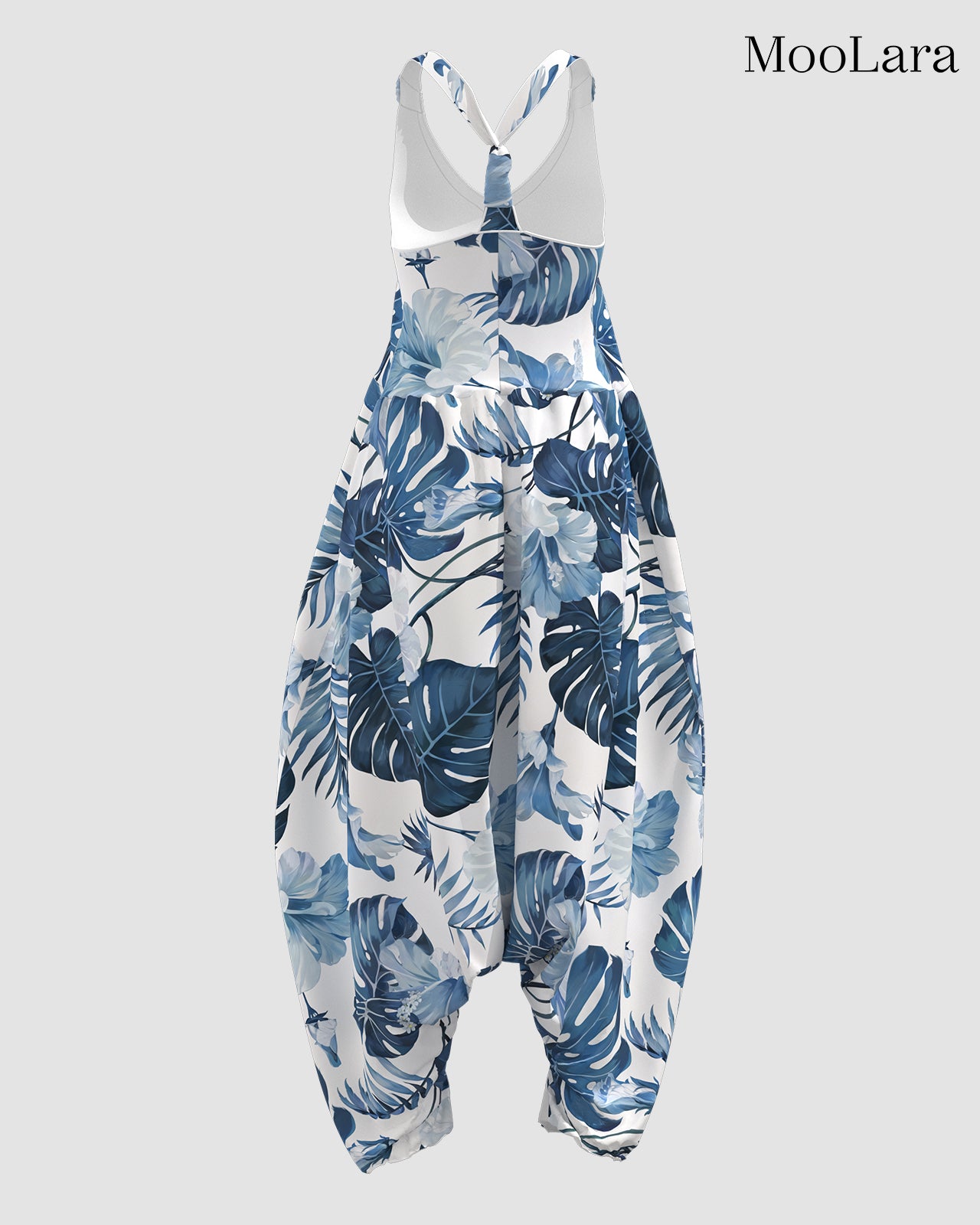 Women's Blue Floral Print Sleeveless Jumpsuit Harem Pants