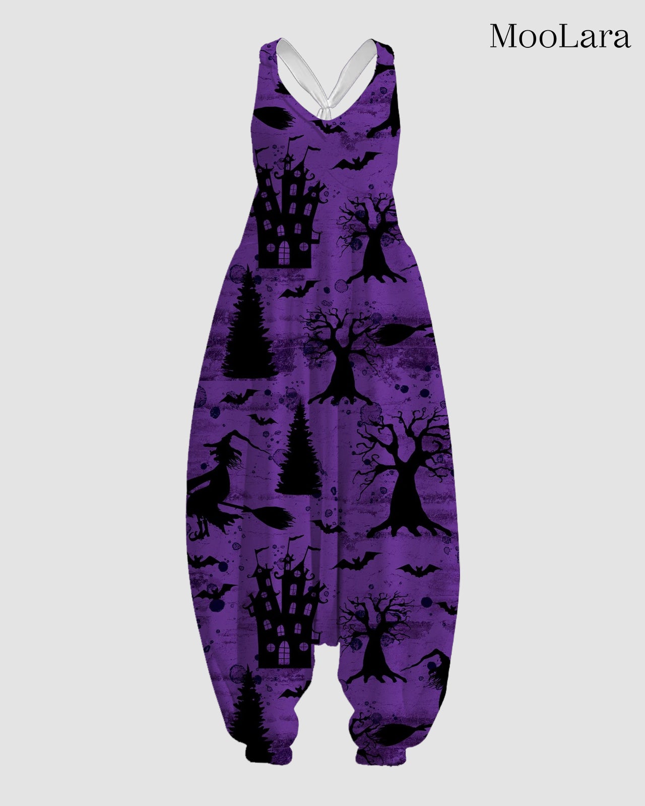 Women's Witch & Dead Tree Print Sleeveless Jumpsuit Harem Pants