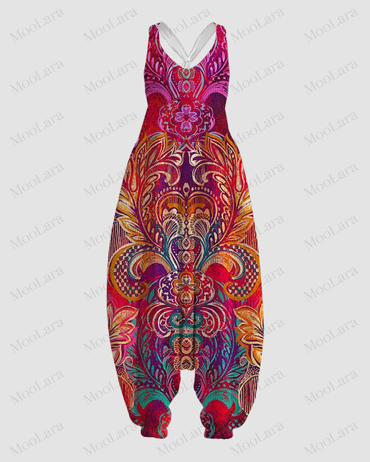 Women's Ethnic Pattern Print Sleeveless Jumpsuit Harem Pant