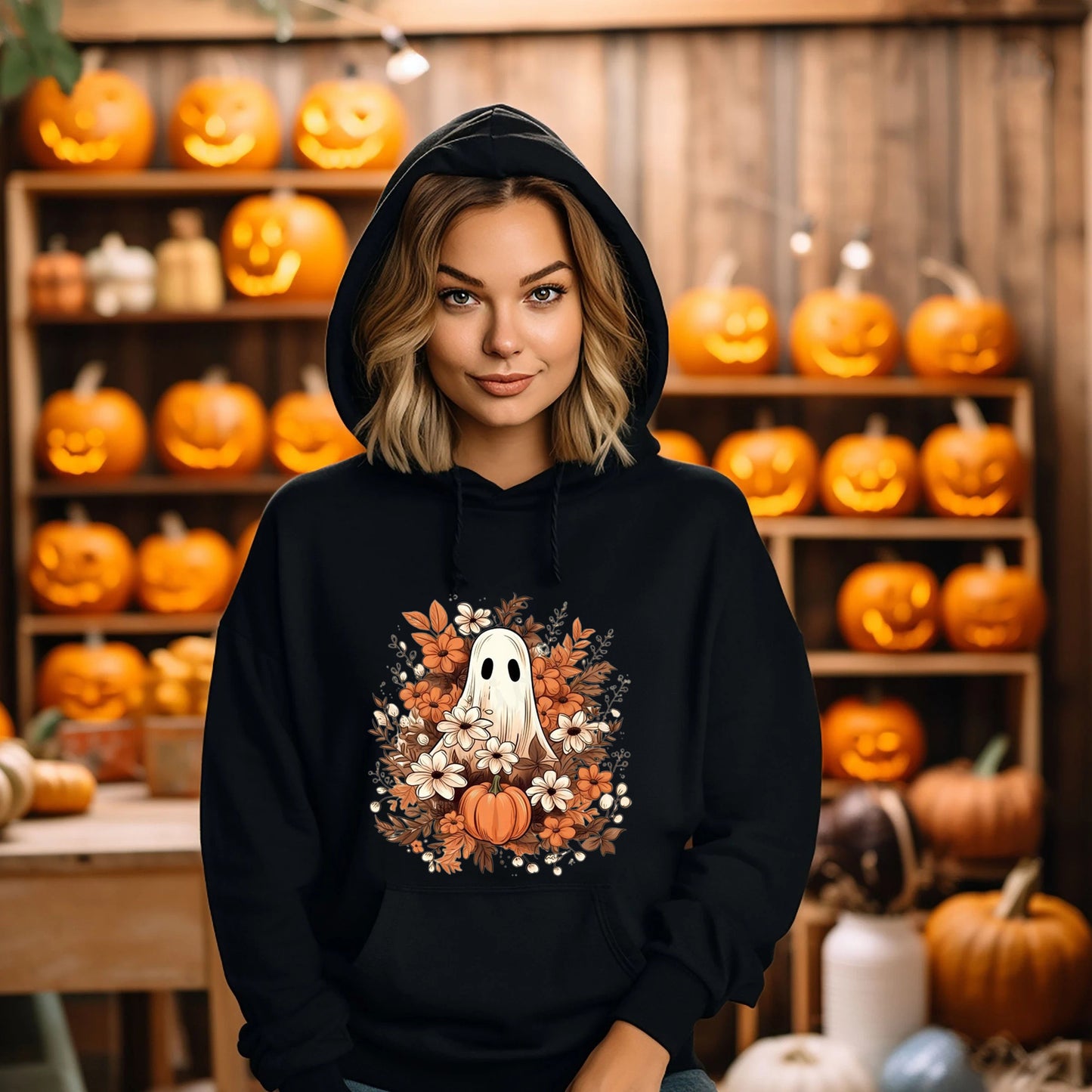 Women's Floral Ghost Print Hoodie