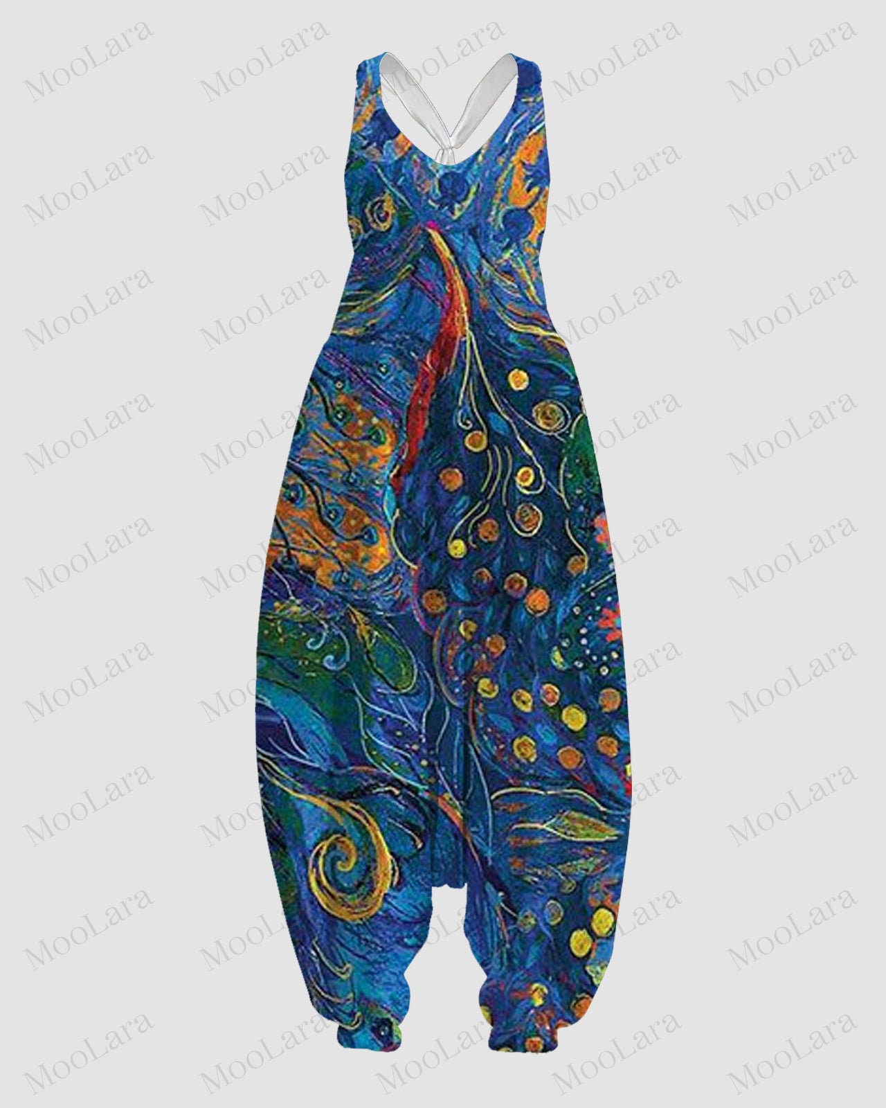 Women's Watercolor Floral Art Patterns Print Sleeveless Jumpsuit Harem Pant