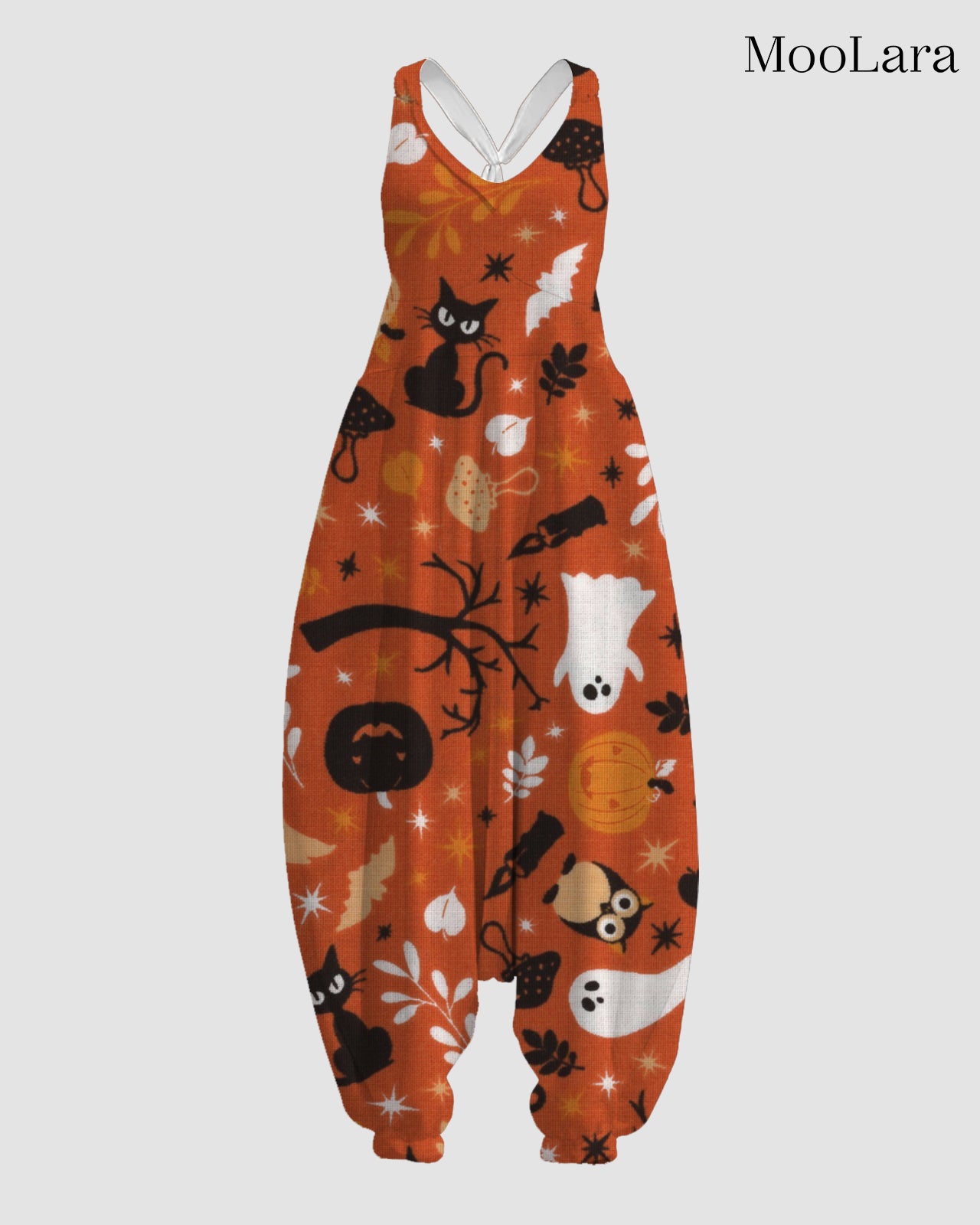 Women's Pumpkins & Potions Print Sleeveless Jumpsuit Harem Pants