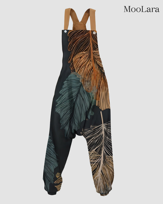 Women's Leaf Print Sleeveless Harem Jumpsuit - 2