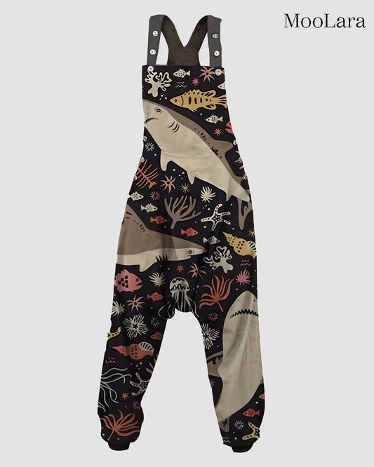 WOMEN'S SUMMER SHARK PRINT SLEEVELESS HAREM JUMPSUIT