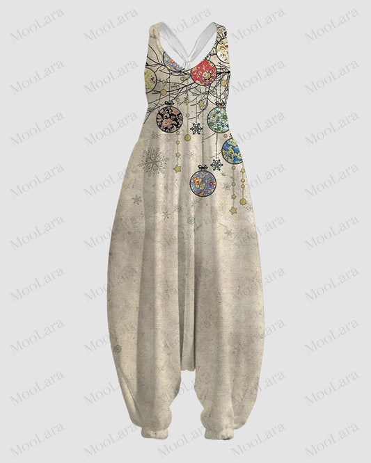 Women's Christmas Vibe Print Sleeveless Jumpsuit Harem Pants