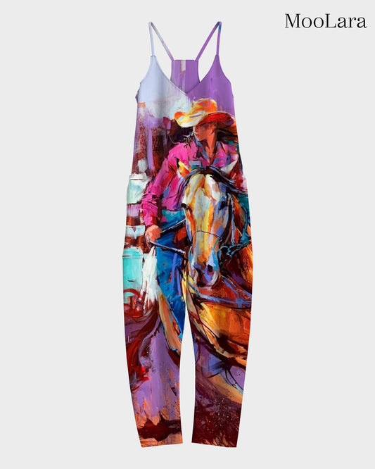 Women's Cowboy Print Sleeveless Jumpsuit