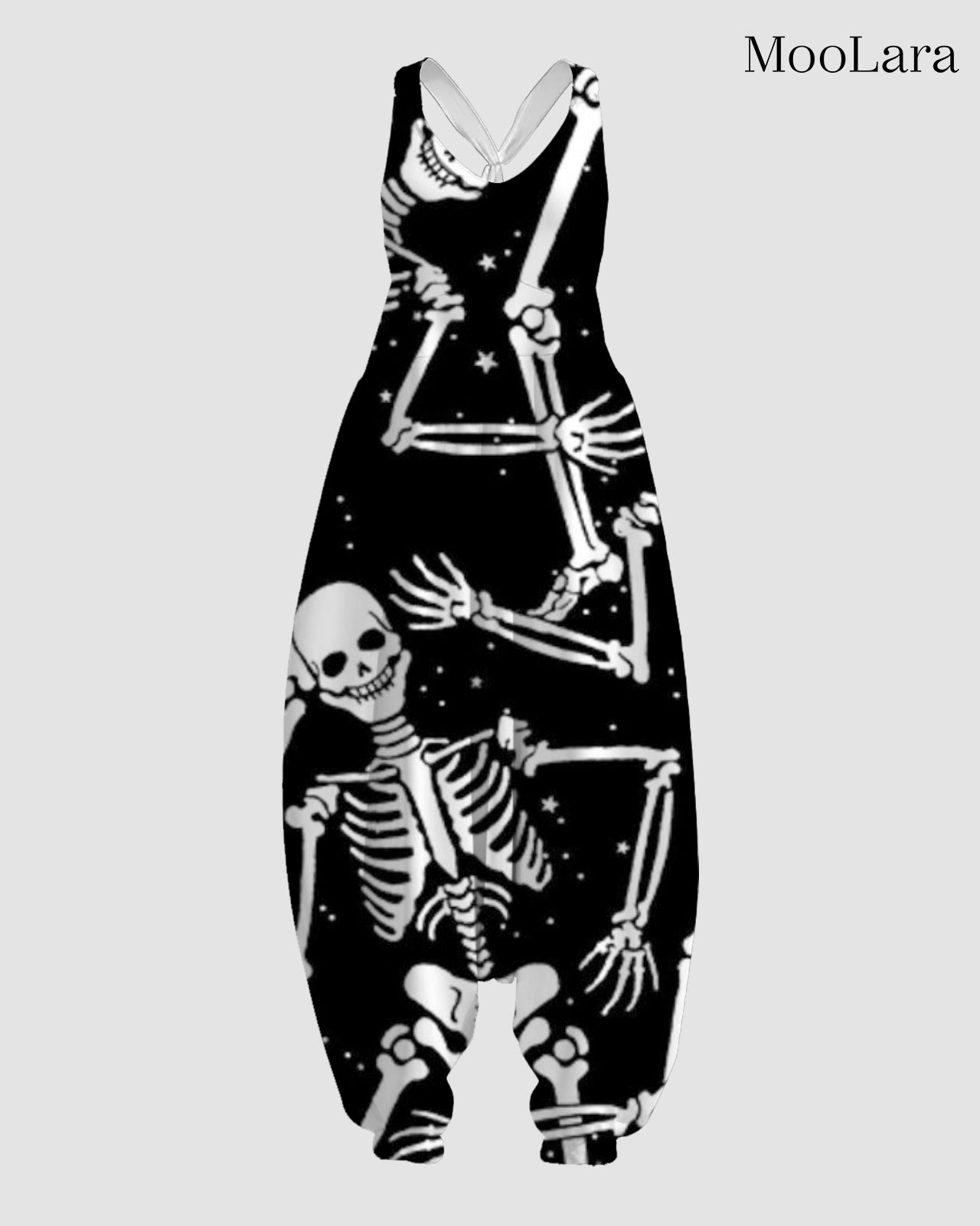 Women's Halloween Skull Print Sleeveless Jumpsuit Harem Pants