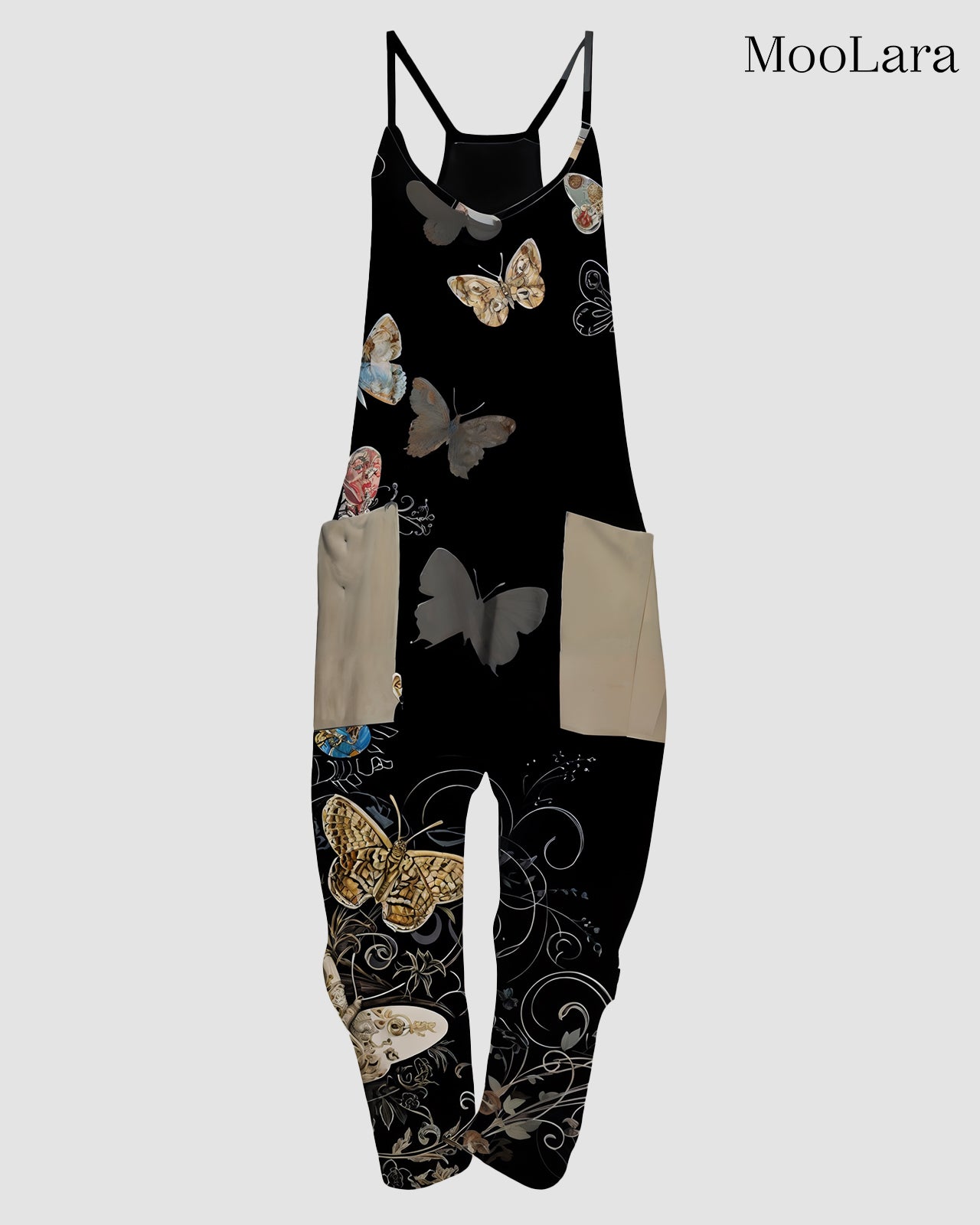 Casual Cute Butterfly Print Pocket Jumpsuit