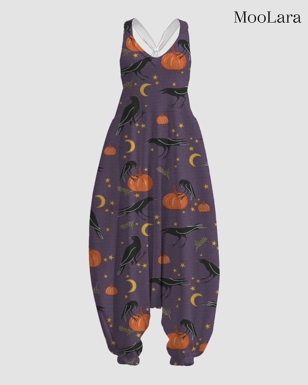 Women's Crow & Pumpkin Print Sleeveless Jumpsuit Harem Pants