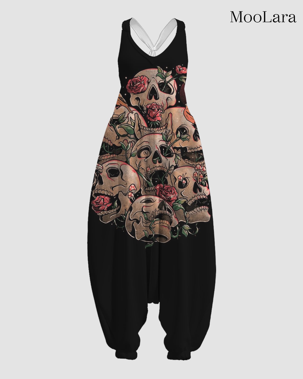 Women's Floral Skull Print Sleeveless Jumpsuit Harem Pants