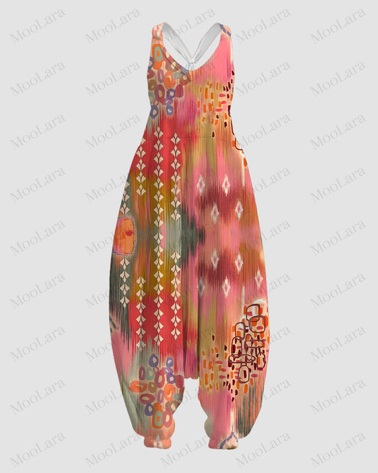 Women's Colorful Irregular Pattern Print Sleeveless Jumpsuit Harem Pants