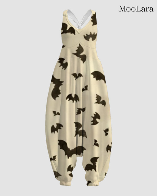 Women's Bat Print Sleeveless Jumpsuit Harem Pants