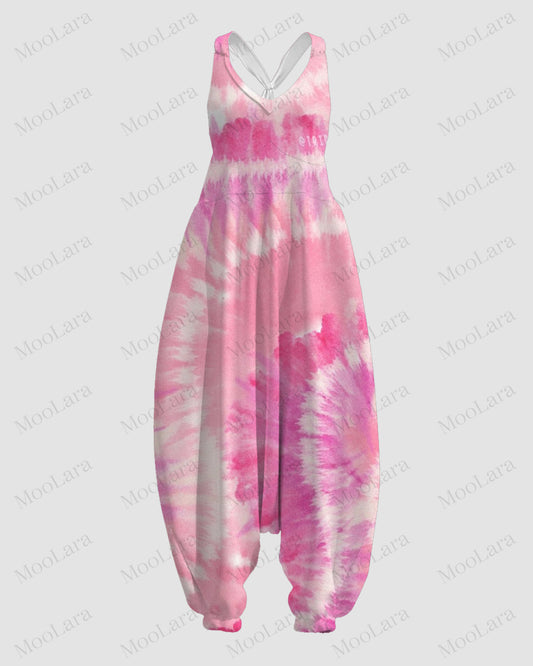 Women's Colorful Tie Dye Hippie Print Sleeveless Jumpsuit Harem Pants