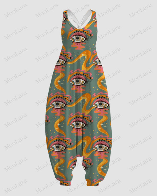 Women's Vintage Print Sleeveless Jumpsuit Harem Pants